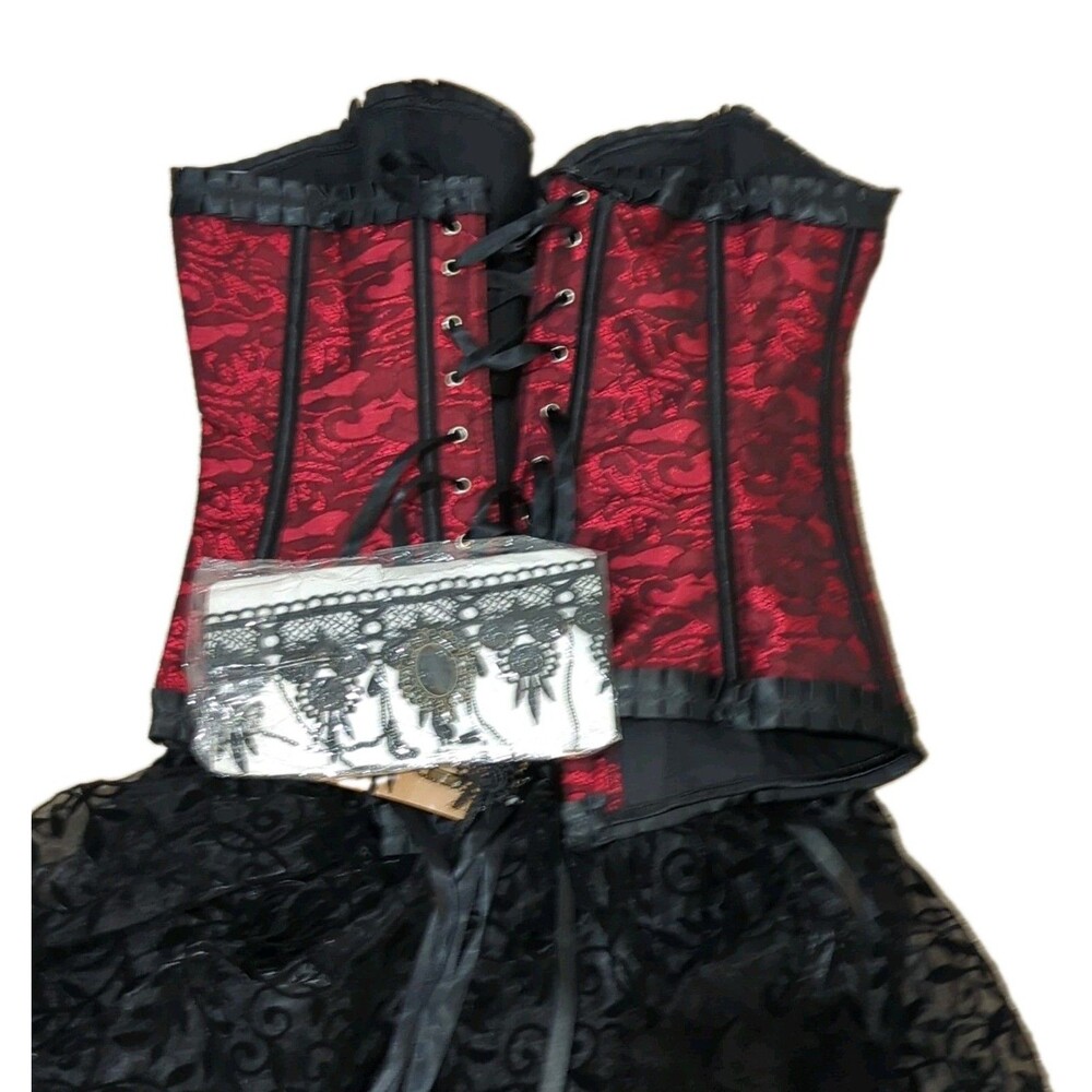 Women’s Red/Black Steampunk/Saloon Costume Corset Boned Lace-Up Closure Size M